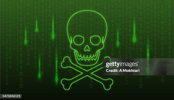 schädel und binärcode. - totenkopf stock-grafiken, -clipart, -cartoons und -symbole