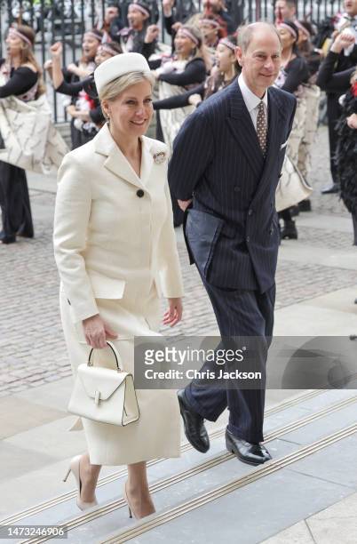 Sophie, Duchess of Edinburgh and Prince Edward, Duke of Edinburgh attend the 2023 Commonwealth Day Service at Westminster Abbey on March 13, 2023 in...