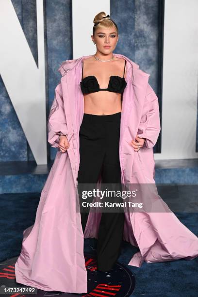 Florence Pugh attends the 2023 Vanity Fair Oscar Party hosted by Radhika Jones at Wallis Annenberg Center for the Performing Arts on March 12, 2023...