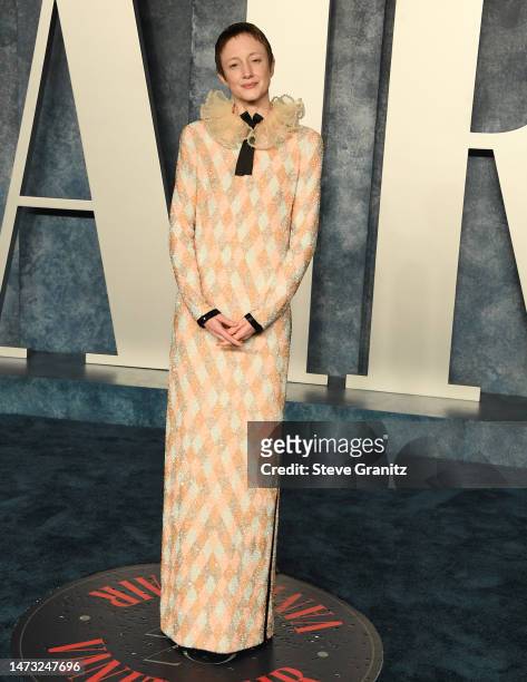 Andrea Riseborough arrives at the Vanity Fair Oscar Party Hosted By Radhika Jones at Wallis Annenberg Center for the Performing Arts on March 12,...