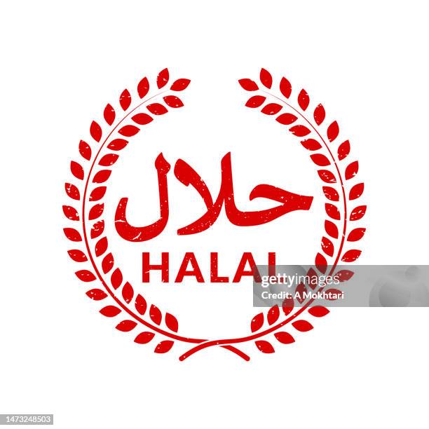 the halal icon in a floral wreath. - kosher certified stock illustrations