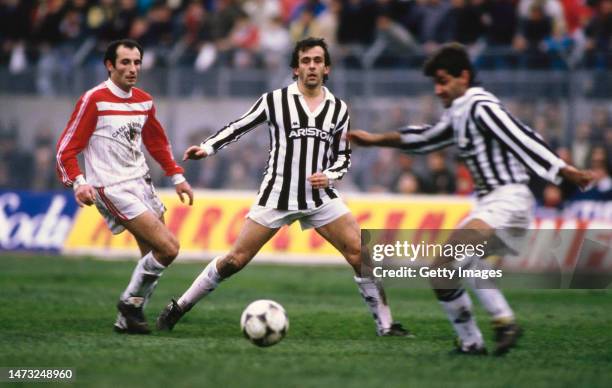 Juventus player Michel Platini in action during a Serie A match against Bari at Stadio San Nocola in February, 1986 in Bari, Italy.