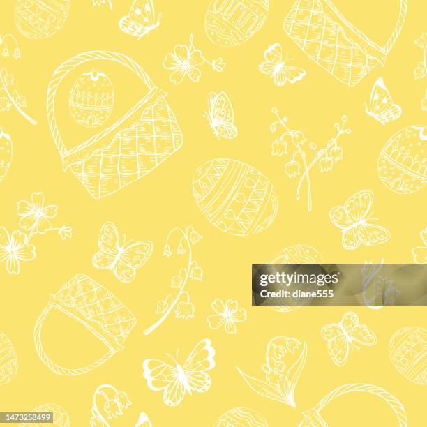 cute easter seamless background pattern - empty easter basket stock illustrations