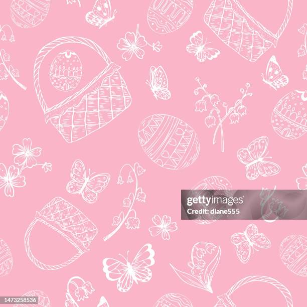 cute easter seamless background pattern - empty easter basket stock illustrations