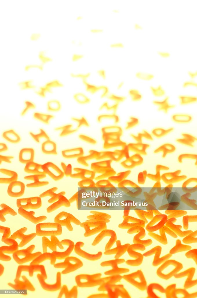 Alphabet Pasta letters on white background