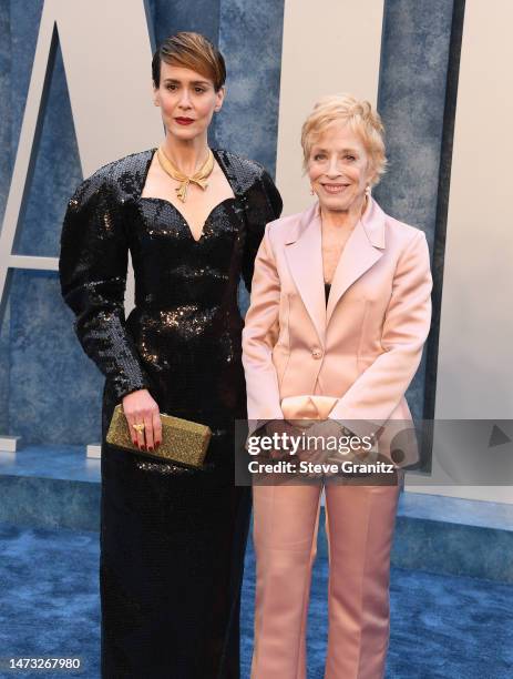 Sarah Paulson and Holland Taylor arrives at the Vanity Fair Oscar Party Hosted By Radhika Jones at Wallis Annenberg Center for the Performing Arts on...