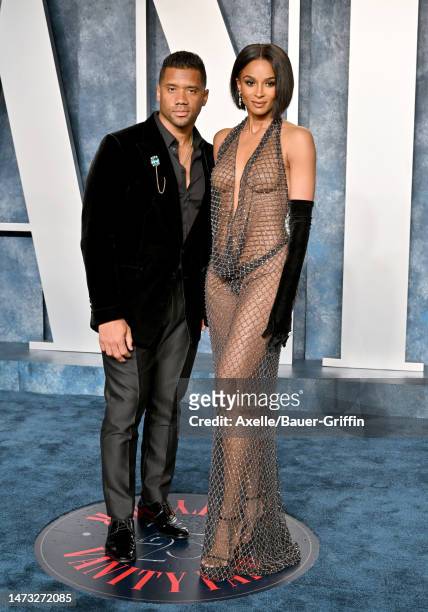 Russell Wilson and Ciara attend the 2023 Vanity Fair Oscar Party hosted by Radhika Jones at Wallis Annenberg Center for the Performing Arts on March...