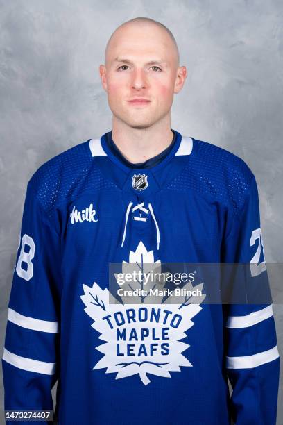 Sam Lafferty of the Toronto Maple Leafs poses for his official headshot for the 2022-2023 season on March 11, 2023 at the Scotiabank Arena in...