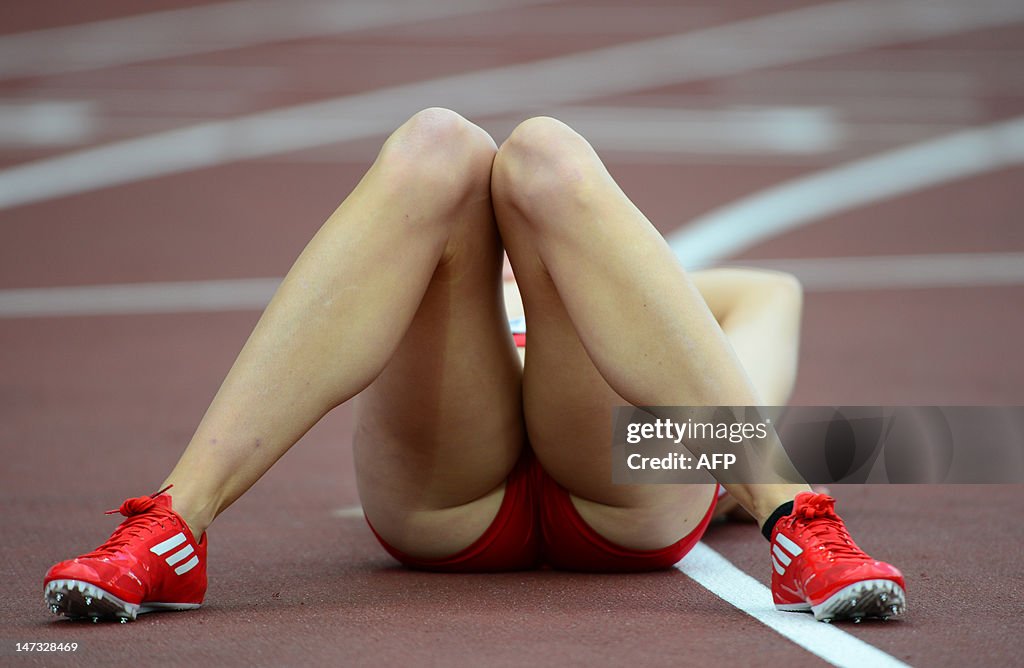 Denmark's Sara Petersen reacts after the