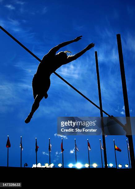 Minna Nikkanen of Finland competes in the Women's Pole Vault Qualification during day two of the 21st European Athletics Championships at the Olympic...