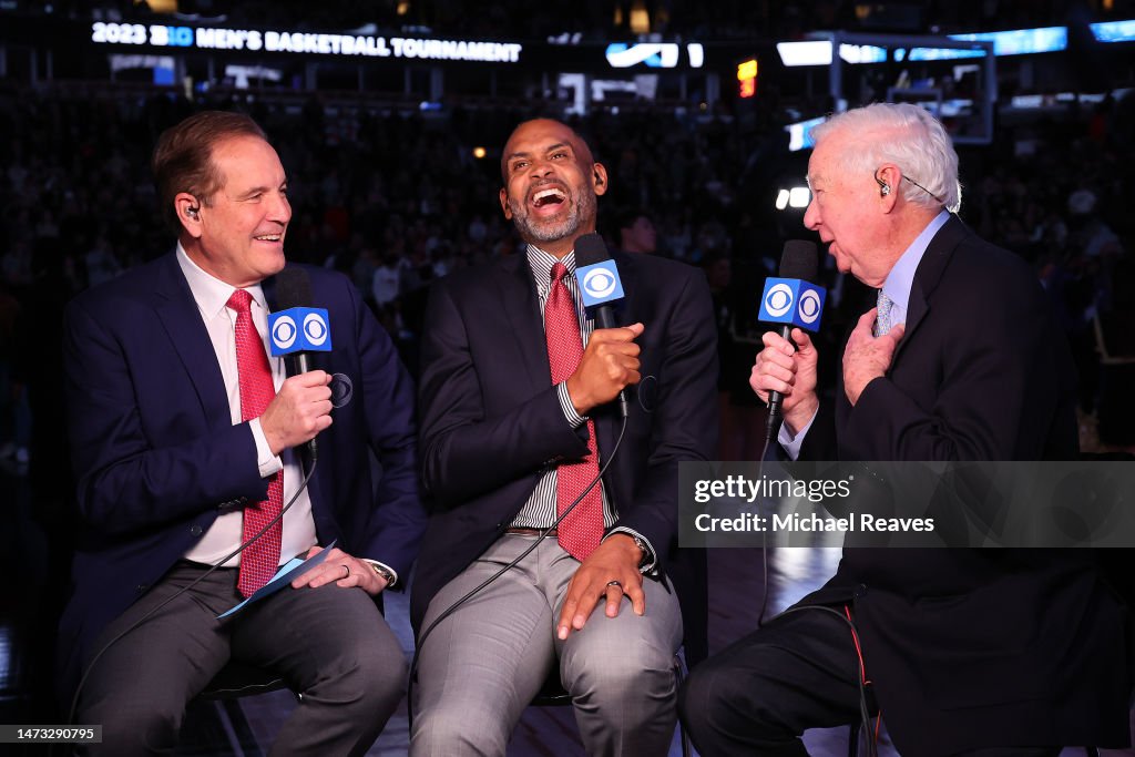 Cameron Raftery CBS sportscasters Jim Nantz, Grant Hill and Bill Raftery look on ...