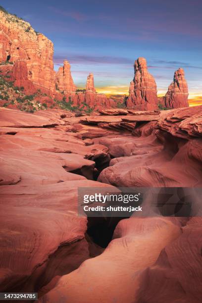 slot canyon and sandstone rock formations, chicken point, sedona, arizona, usa - slot canyon fotografías e imágenes de stock