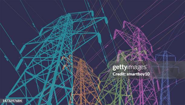 bildbanksillustrationer, clip art samt tecknat material och ikoner med electricity pylons - elektricitet