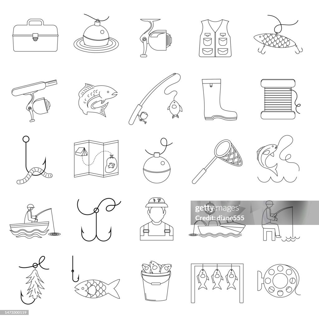 Thin Line Fishing Icon On A Transparent Background