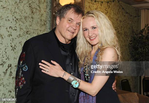Singers Meat Loaf and his daughter Pearl Aday backstage at The Wiltern on June 27, 2012 in Los Angeles, California.
