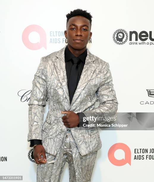 Olly Sholotan attends the Elton John AIDS Foundation's 31st Annual Academy Awards Viewing Party on March 12, 2023 in West Hollywood, California.