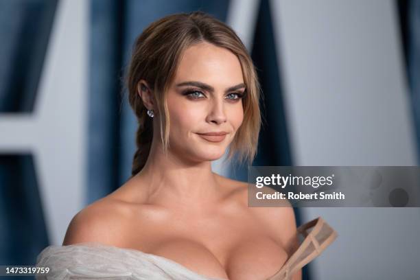 Cara Delevingne attends the 2023 Vanity Fair Oscar Party hosted by Radhika Jones at Wallis Annenberg Center for the Performing Arts on March 12, 2023...