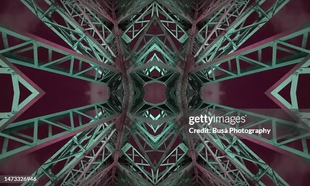 kaleidoscopic image of iron structure at night - bridge architecture up close night stock pictures, royalty-free photos & images