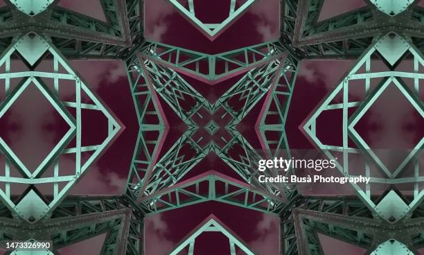 kaleidoscopic image of iron structure at night - bridge architecture up close night stock pictures, royalty-free photos & images