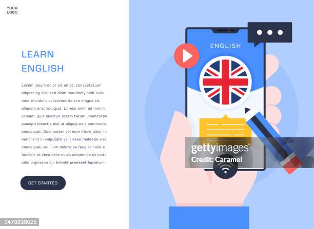 learn english flat design illustration. mobile phone screen concept. - english language stock illustrations