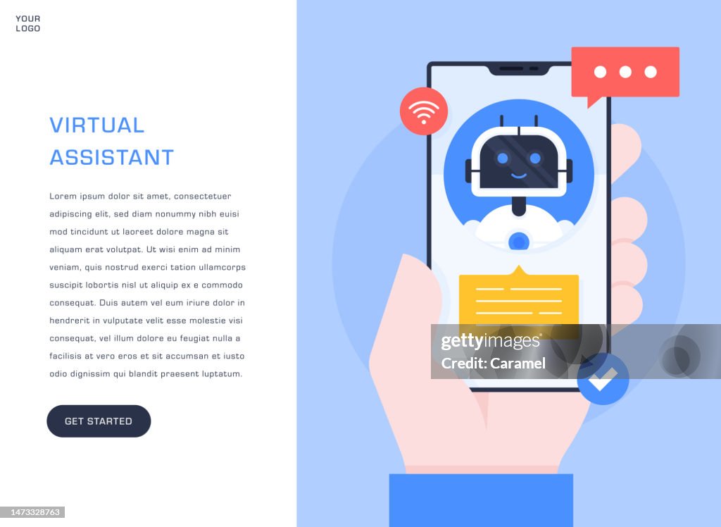 Small Screen Assistant Virtual Assistant Flat Design Illustration Mobile Phone Screen Concept ...