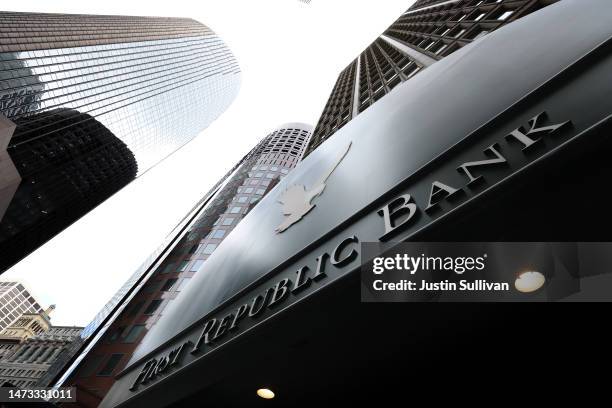 An exterior view of the First Republic Bank headquarters on March 13, 2023 in San Francisco, California. First Republic shares lost over 60 percent...