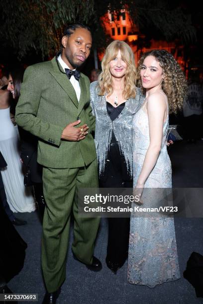 Jeremy O. Harris, Laura Dern, and Jaya Harper attends the 2023 Vanity Fair Oscar Party Hosted By Radhika Jones at Wallis Annenberg Center for the...
