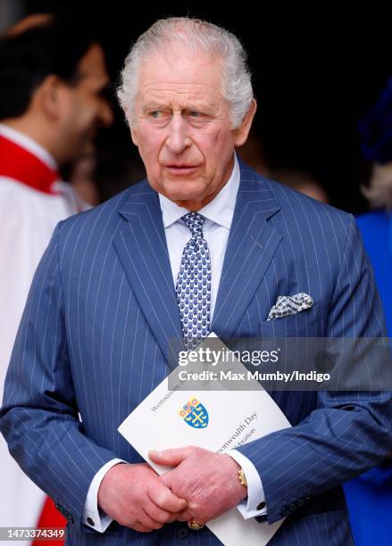 King Charles III attends the 2023 Commonwealth Day Service at Westminster Abbey on March 13, 2023 in London, England. The Commonwealth represents a...