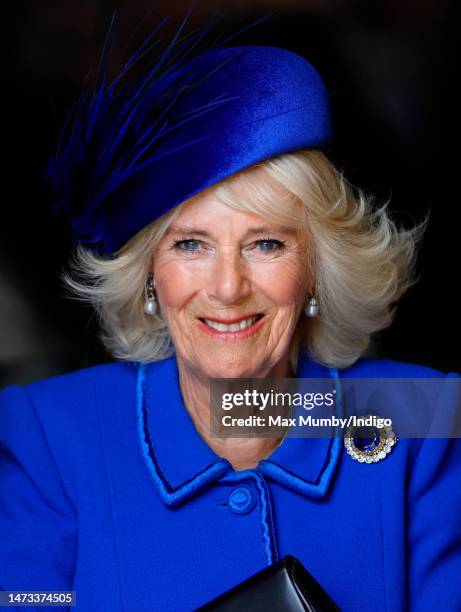 Camilla, Queen Consort attends the 2023 Commonwealth Day Service at Westminster Abbey on March 13, 2023 in London, England. The Commonwealth...