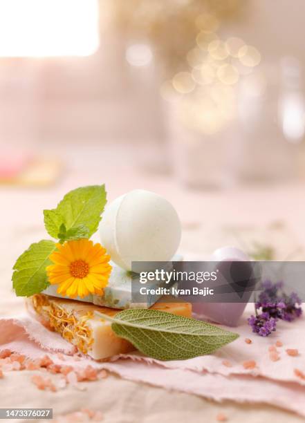 natural handmade soaps - bath bomb stock pictures, royalty-free photos & images