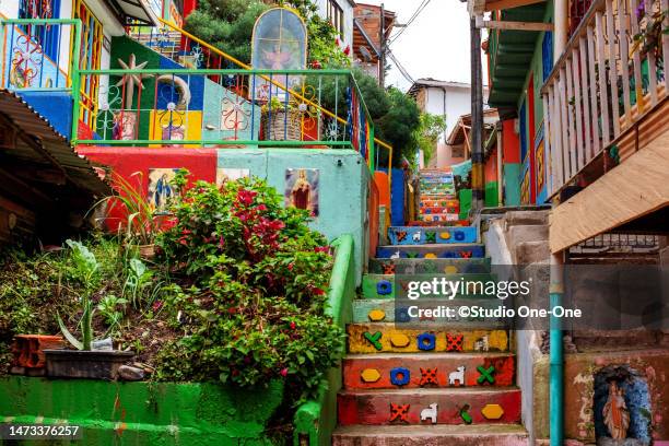 village stairway - guatape stock-fotos und bilder