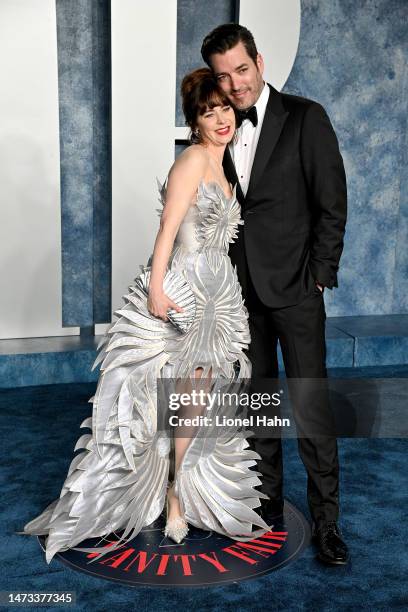 Jonathan Scott and Zooey Deschanel attend the 2023 Vanity Fair Oscar Party Hosted By Radhika Jones at Wallis Annenberg Center for the Performing Arts...