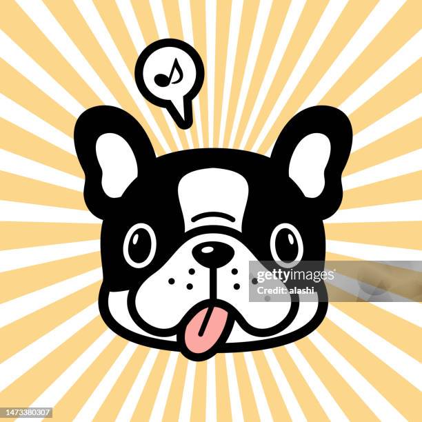 cute character design of the french bulldog puppy sticking a tongue out - dog whistle stock illustrations