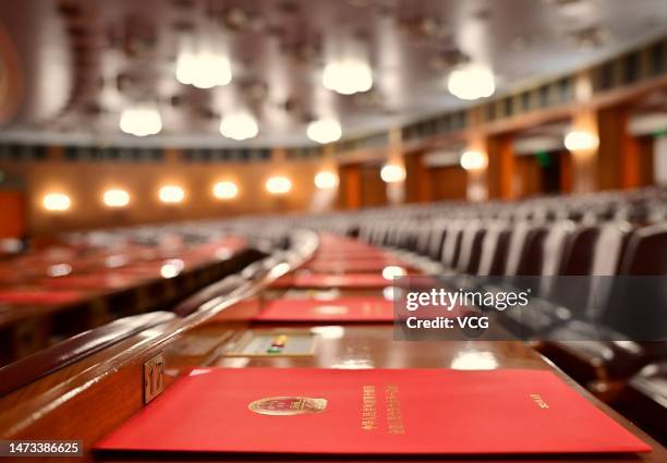 The closing meeting of the first session of the 14th National People's Congress is held at the Great Hall of the People on March 13, 2023 in Beijing,...