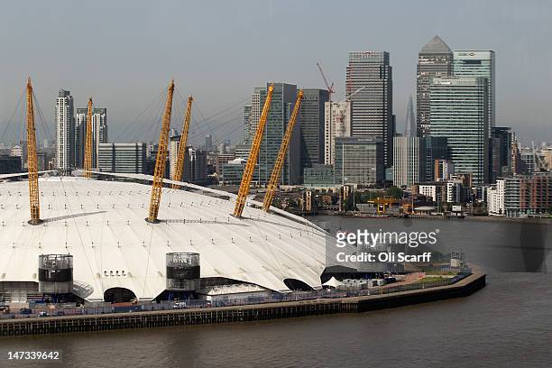 The view of the Isle of Dogs from the newly opened Emirates Air Line cable car as it operates between the O2 Arena in Greenwich and the ExCeL...