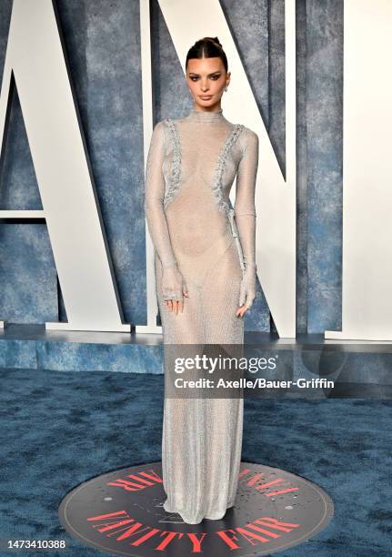 Emily Ratajkowski attends the 2023 Vanity Fair Oscar Party hosted by Radhika Jones at Wallis Annenberg Center for the Performing Arts on March 12,...