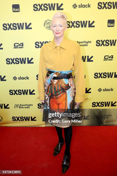 Tilda Swinton attends the world premiere of "Problemista" at the Paramount Theatre during the 2023 SXSW Conference And Festival on March 13, 2023 in...