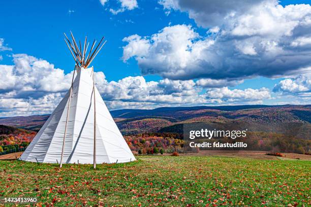 fall colors in western pennsylvania. - kampeertent stockfoto's en -beelden