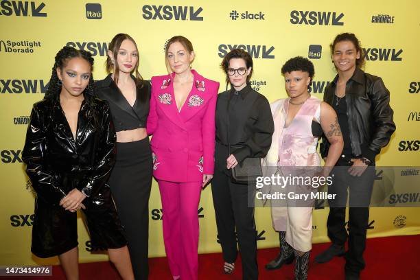 Djouliet Amara, Maddie Ziegler, Molly McGlynn, Emily Hampshire, Ki Griffin and D'Pharaoh Woon-A-Tai attend the world premiere of "Bloody Hell" at the...