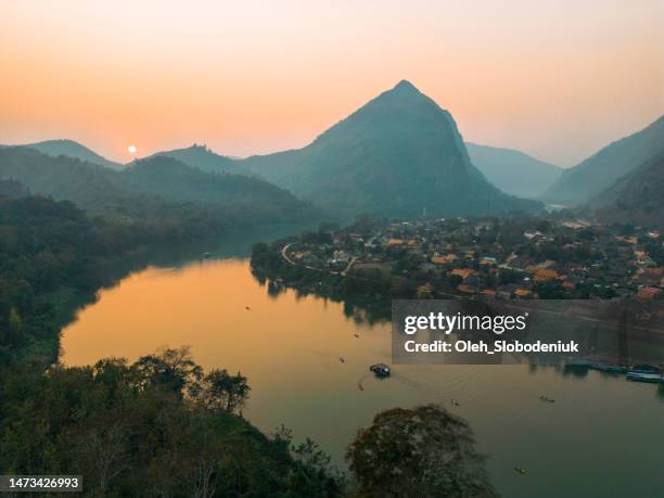 aerial laos travel landscape thailand - vang vieng stock pictures, royalty-free photos & images