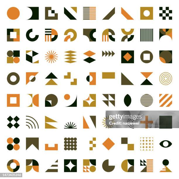 ilustraciones, imágenes clip art, dibujos animados e iconos de stock de conjunto vectorial de bloques de color minimalismo elementos de diseño de símbolos geométricos en fondo blanco - geometric