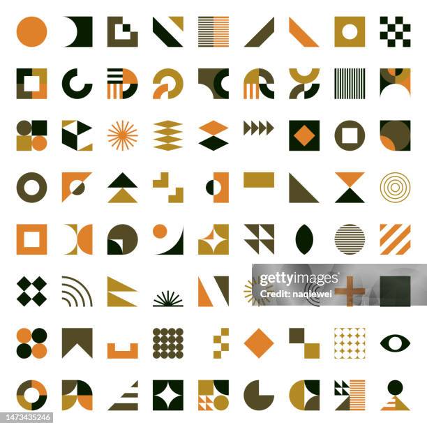 illustrations, cliparts, dessins animés et icônes de ensemble vectoriel d’éléments de conception de symboles géométriques minimalistes de blocs de couleur sur fond blanc - barrier icon