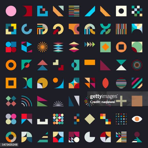 ilustraciones, imágenes clip art, dibujos animados e iconos de stock de conjunto vectorial de bloque de color minimalismo geométrico estilo bauhaus elementos de diseño de símbolos simples en fondo negro - rombo
