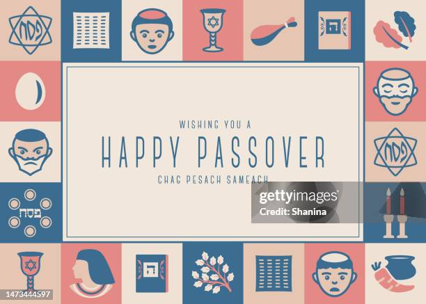 passover icons frame greeting card - v5 - passover symbols stock illustrations