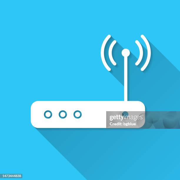 wifi router. icon on blue background - flat design with long shadow - electrical box stock illustrations