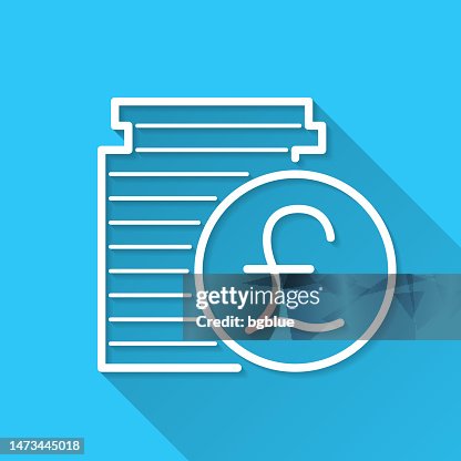 Pound coins stack. Icon on blue background - Flat Design with Long Shadow Pound coins stack. Icon on blue background - Flat Design with Long Shadow