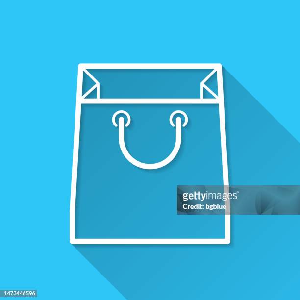 ショッピングバッグ。青の背景にアイコン – 長い影を持つフラットデザイン - グッディバッグ点のイラスト素材／クリップアート素材／マンガ素材／アイコン素材