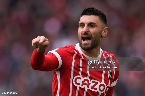 Vincenzo Grifo of Freiburg reacts during the Bundesliga match between Sport-Club Freiburg and TSG Hoffenheim at Europa-Park Stadion on March 12, 2023...