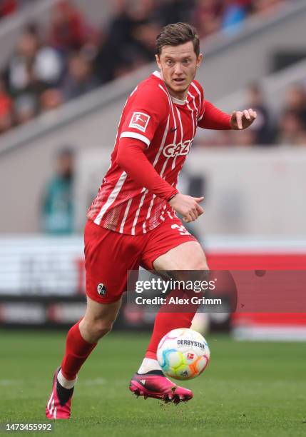 Michael Gregoritsch of Freiburg controls the ball during the Bundesliga match between Sport-Club Freiburg and TSG Hoffenheim at Europa-Park Stadion...