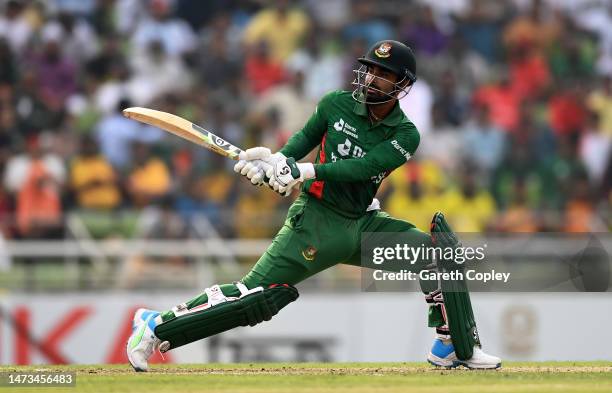 Litton Das of Bangladesh plays a shot during the 3rd T20 International match between Bangladesh and England at Sher-e-Bangla National Cricket Stadium...